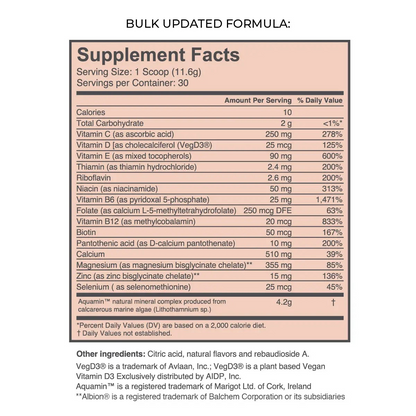 Marea supplement fact chart and ingredient list 